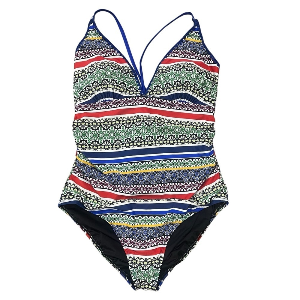 Coastal Blue NWT One Piece Swimsuit V-Neck Colorful Beach Vacation Sz XL 16/18